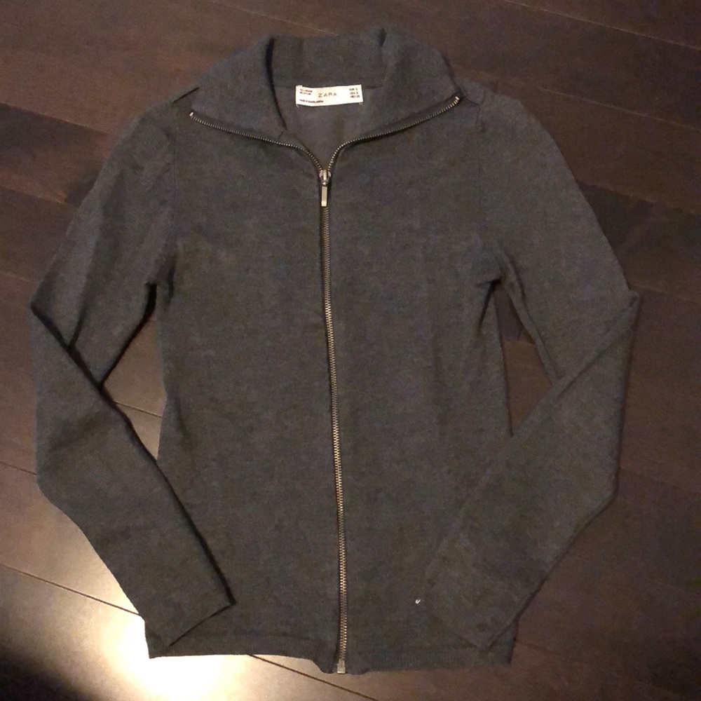 Zara Front Zip Grey Knit Cardigan